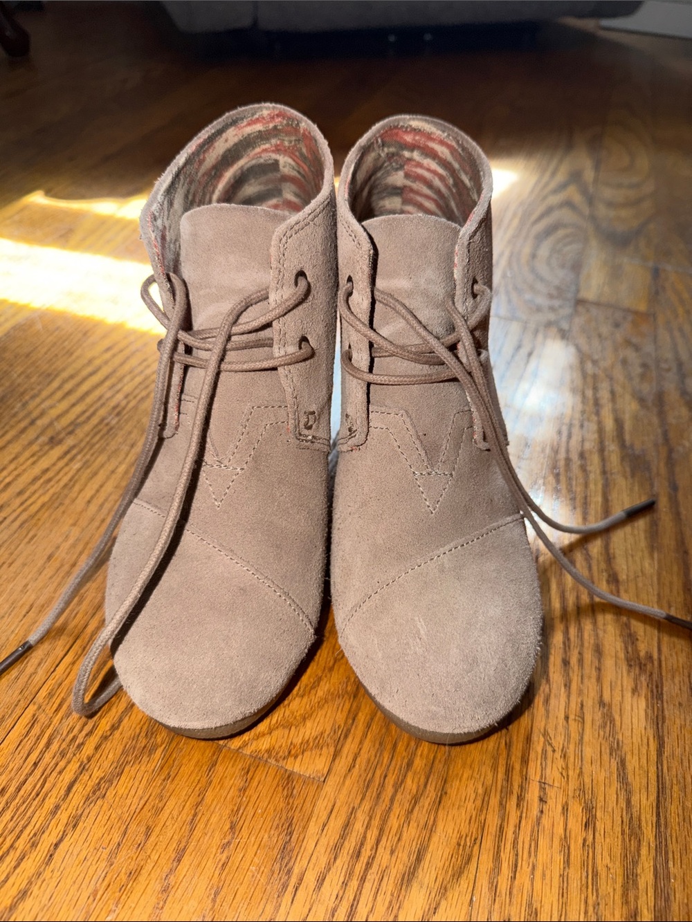 Toms Taupe Suede Lace-Up Ankle Booties
